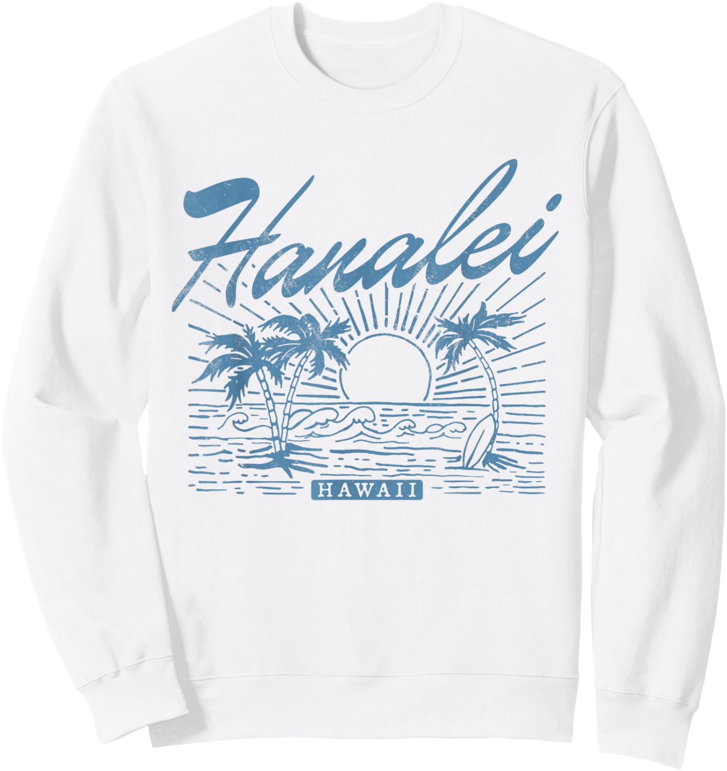 Hanalei Hawaii Vintage Style Distressed Sweatshirt - Sweatshirt | White