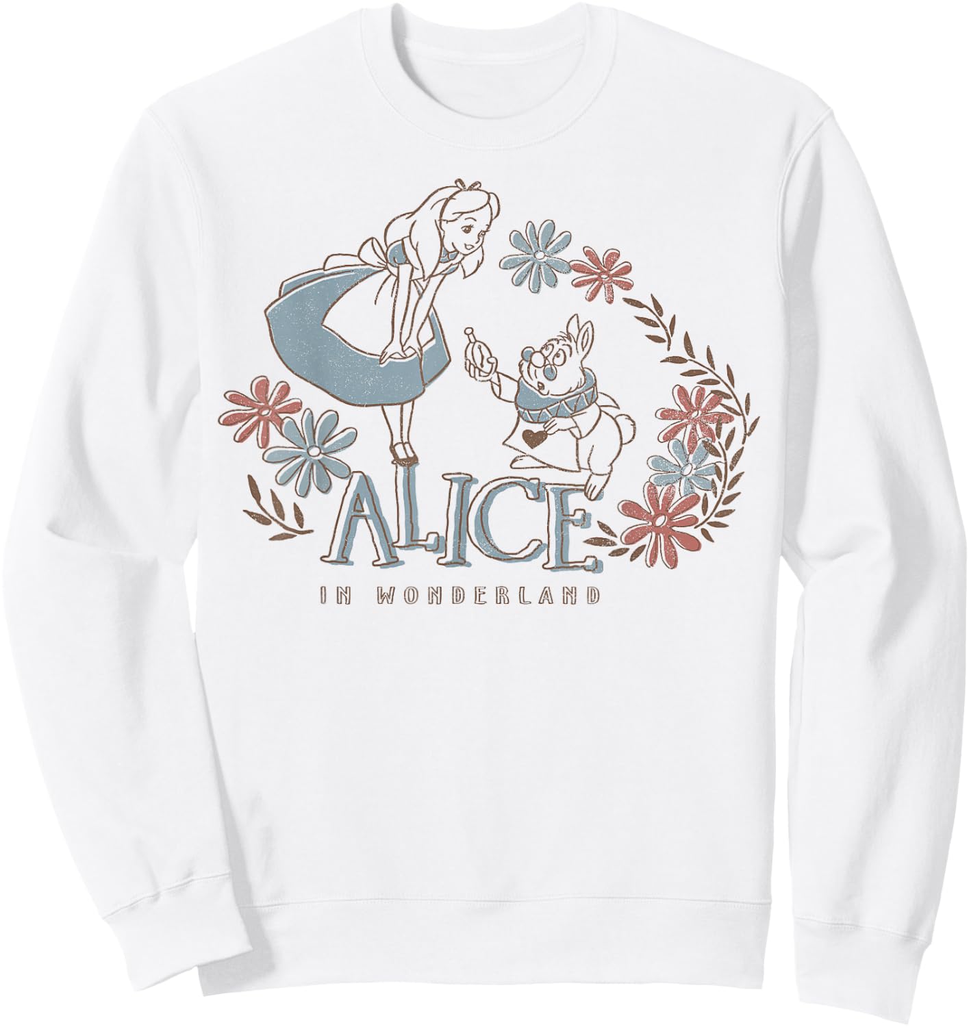 Disney Alice In Wonderland Alice And White Rabbit Floral Sweatshirt - Sweatshirt | White