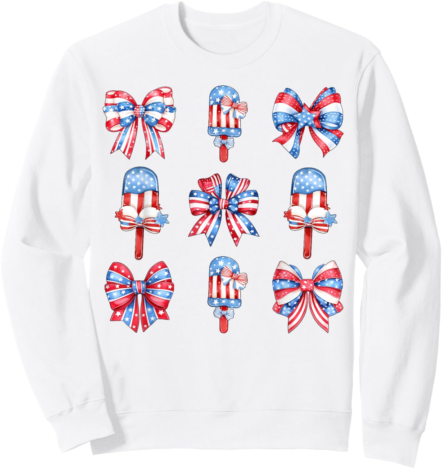 4th of July Cute Popsicle Bows Patriotic Women Kids Sweatshirt - Sweatshirt | White