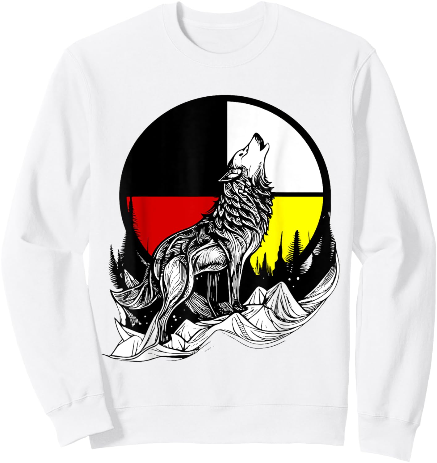 Wolf Native American Medicine Wheel Sweatshirt - Sweatshirt | White