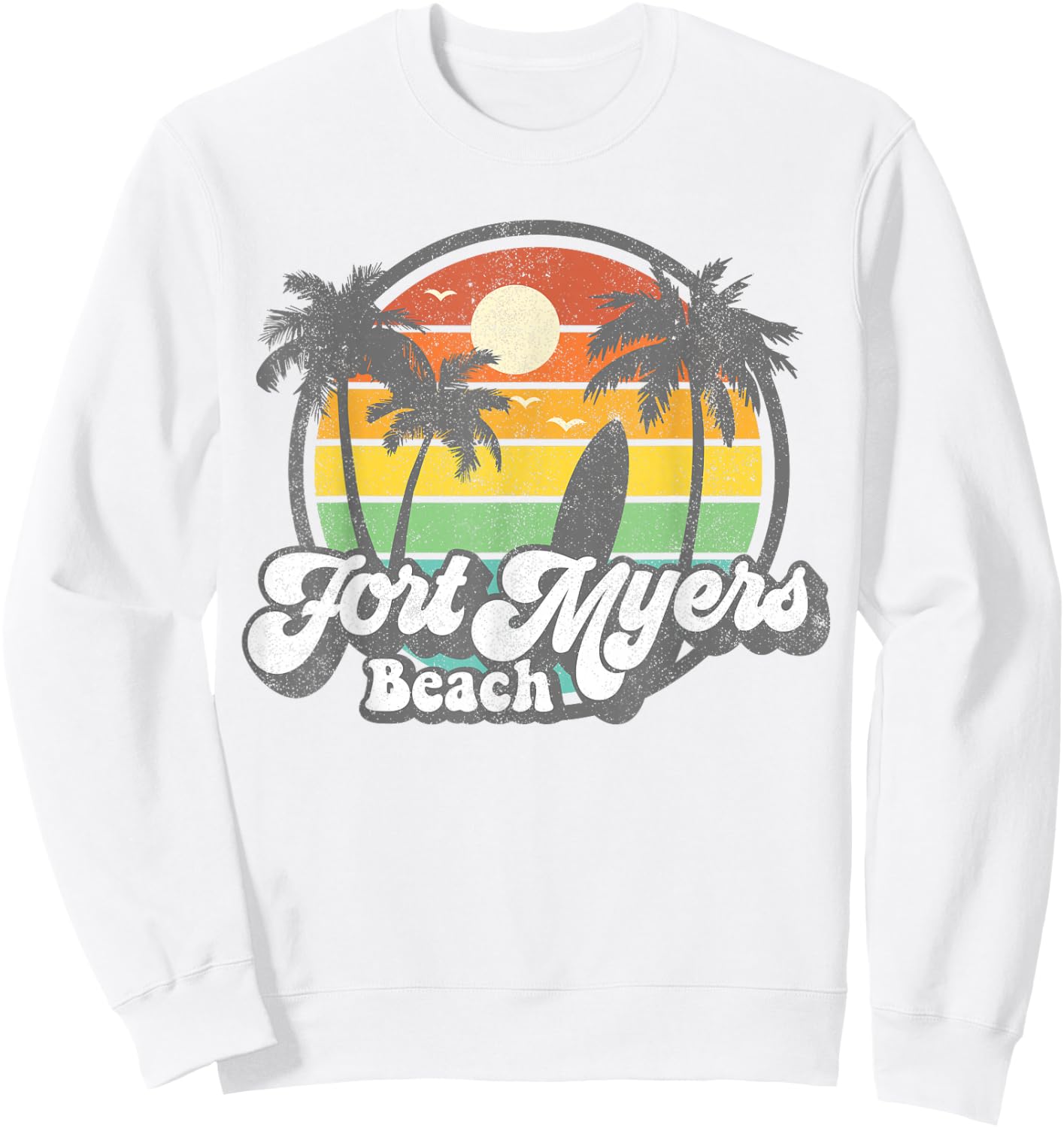 Vintage Fort Myers Beach Florida Surfing Retro 70s Surf Gift Sweatshirt - Sweatshirt | White