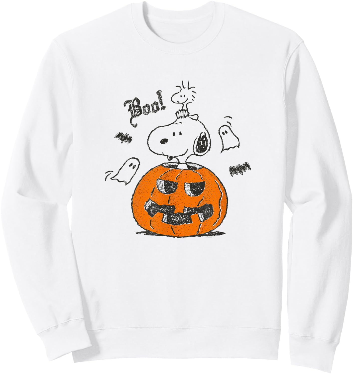 Peanuts - Snoopy Woodstock Halloween Pumpkin Boo Sweatshirt - Sweatshirt | White