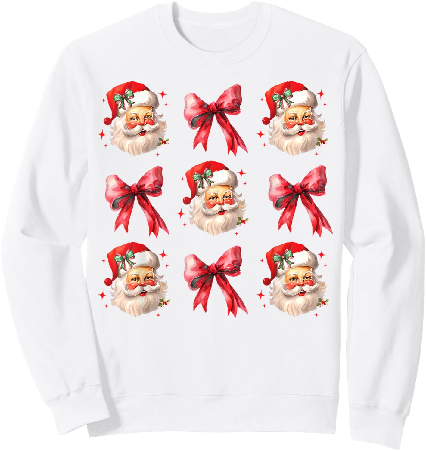 Retro Coquette Santa Red Bows Christmas Girl Sweatshirt - Sweatshirt | White