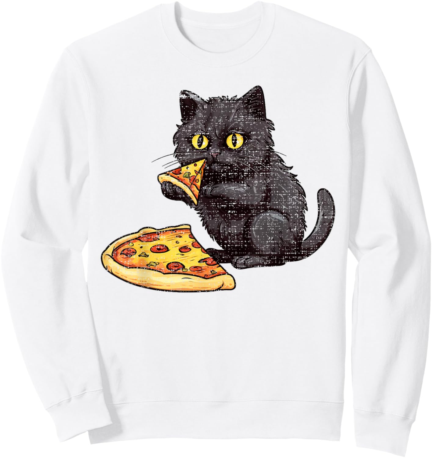 Black Cat Pizza, Kitty Cat Lovers Pizza Slice Watercolor Sweatshirt - Sweatshirt | White
