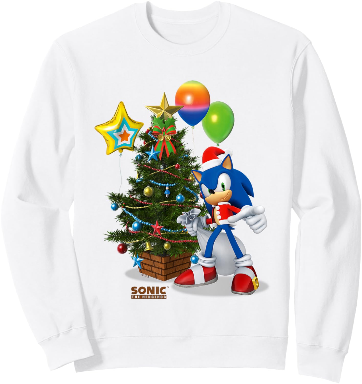 Sonic The Hedgehog Christmas Beautiful Decorated Tree Logo Sweatshirt - Sweatshirt | White