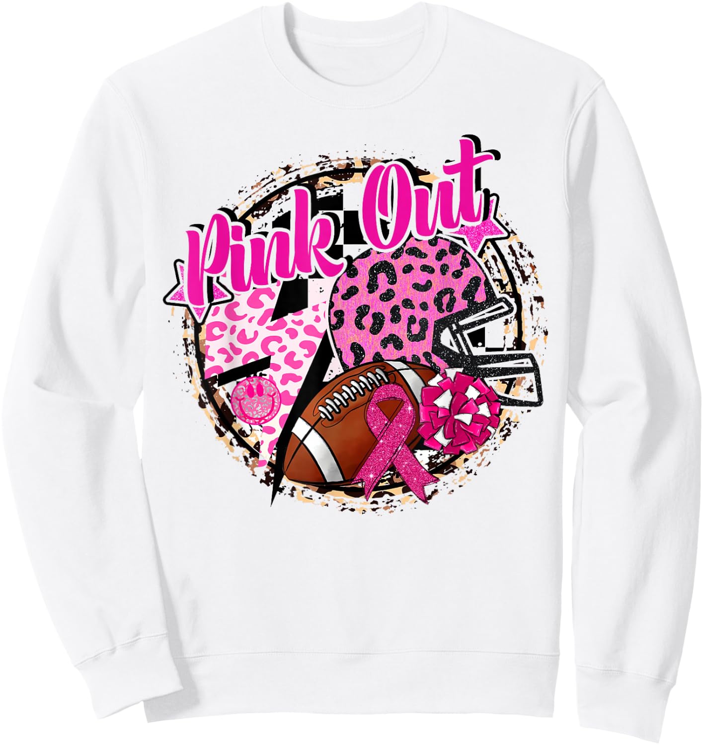 Pink Out Cheer Football Pink Ribbon Breast Cancer Awareness Sweatshirt - Sweatshirt | White