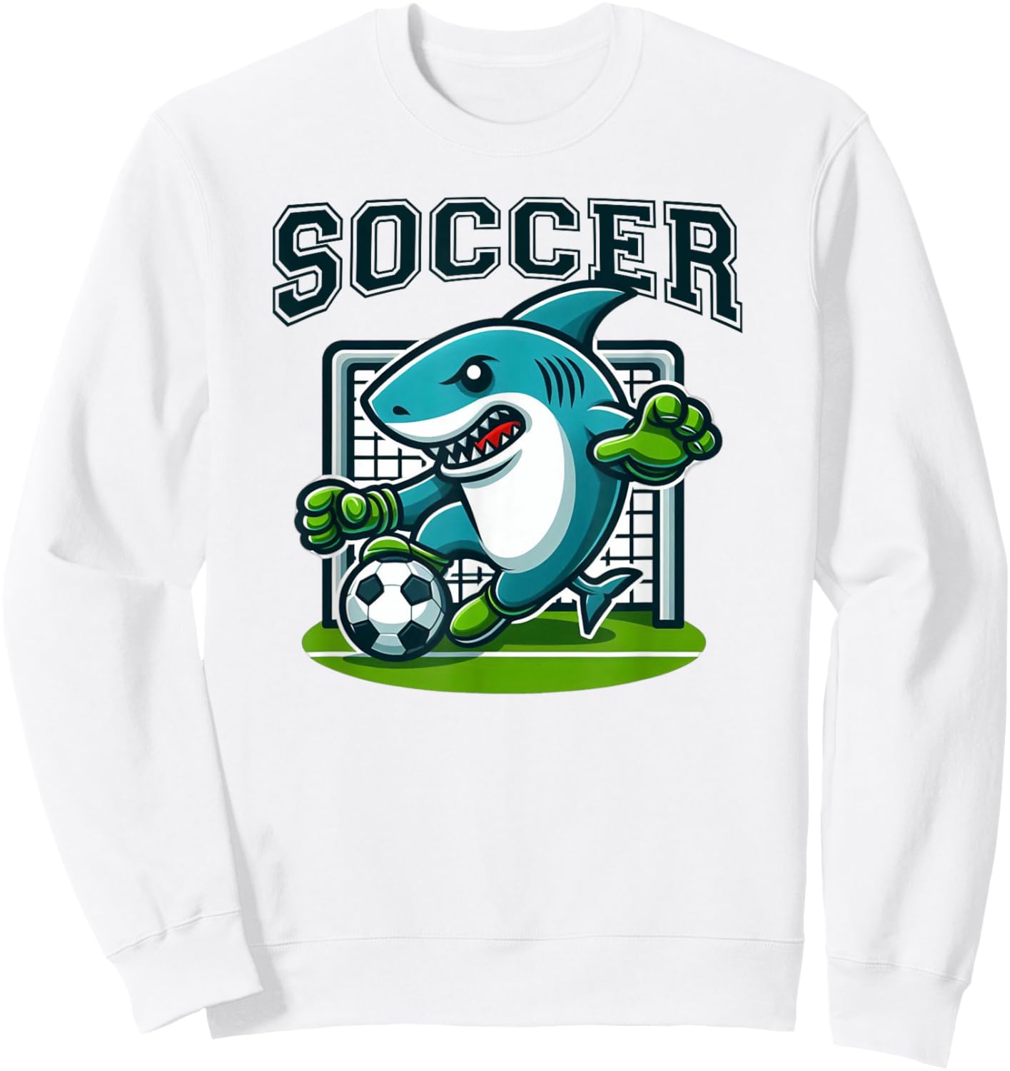 Soccer Shark Playing Soccer Sweatshirt - Sweatshirt | White