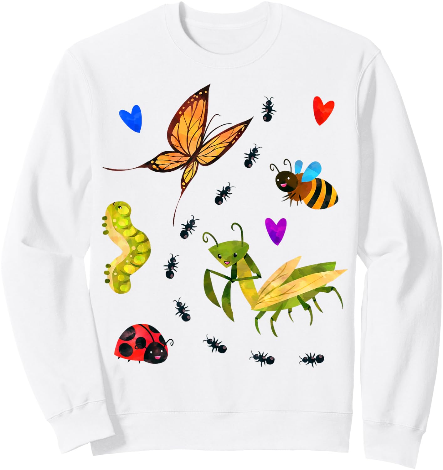 Kawaii Bugs Insect Ladybug Bee Mantis Butterfly for Kid Girl Sweatshirt - Sweatshirt | White
