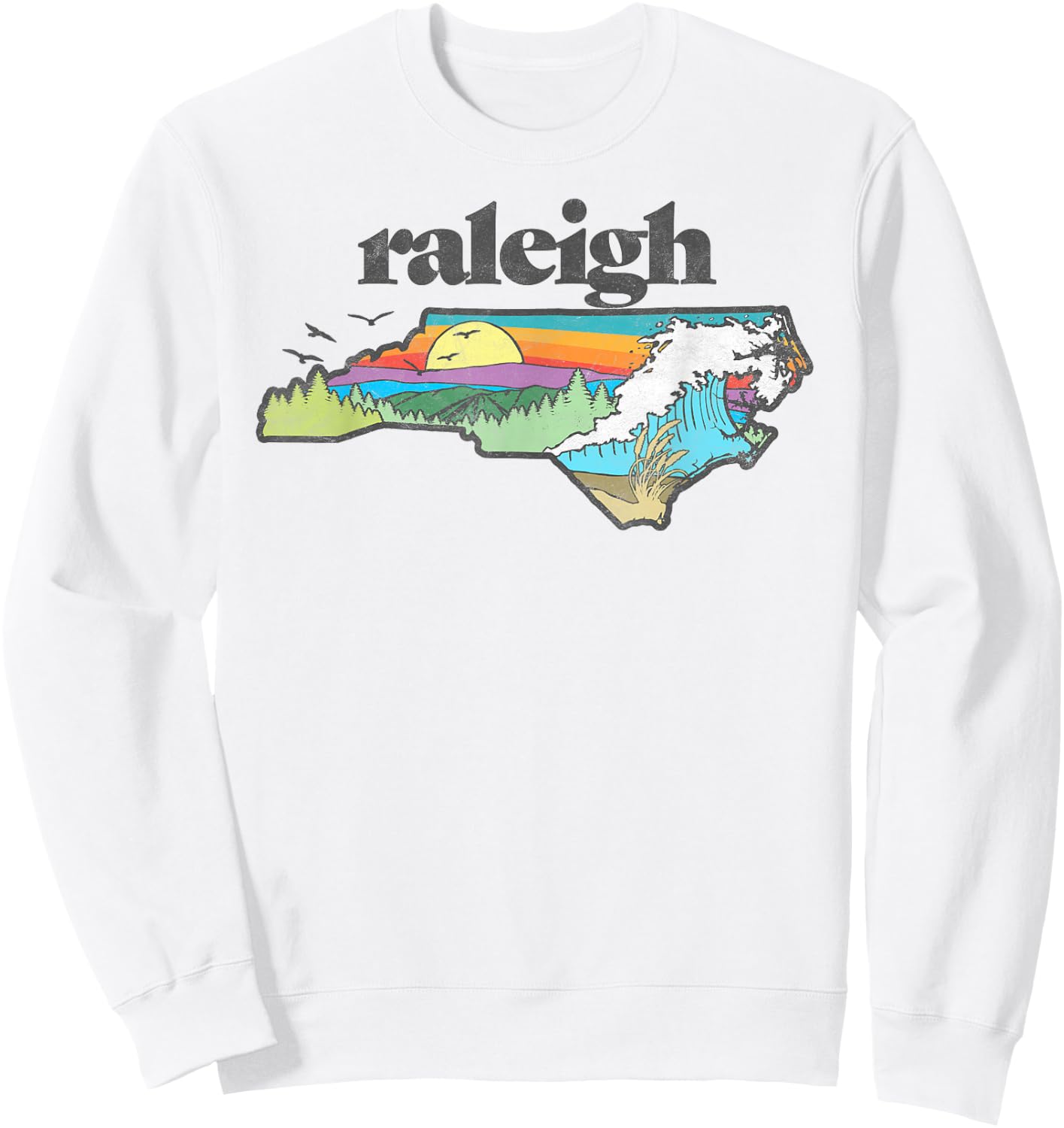 Raleigh North Carolina Outdoors Retro Nature Sweatshirt - Sweatshirt | White