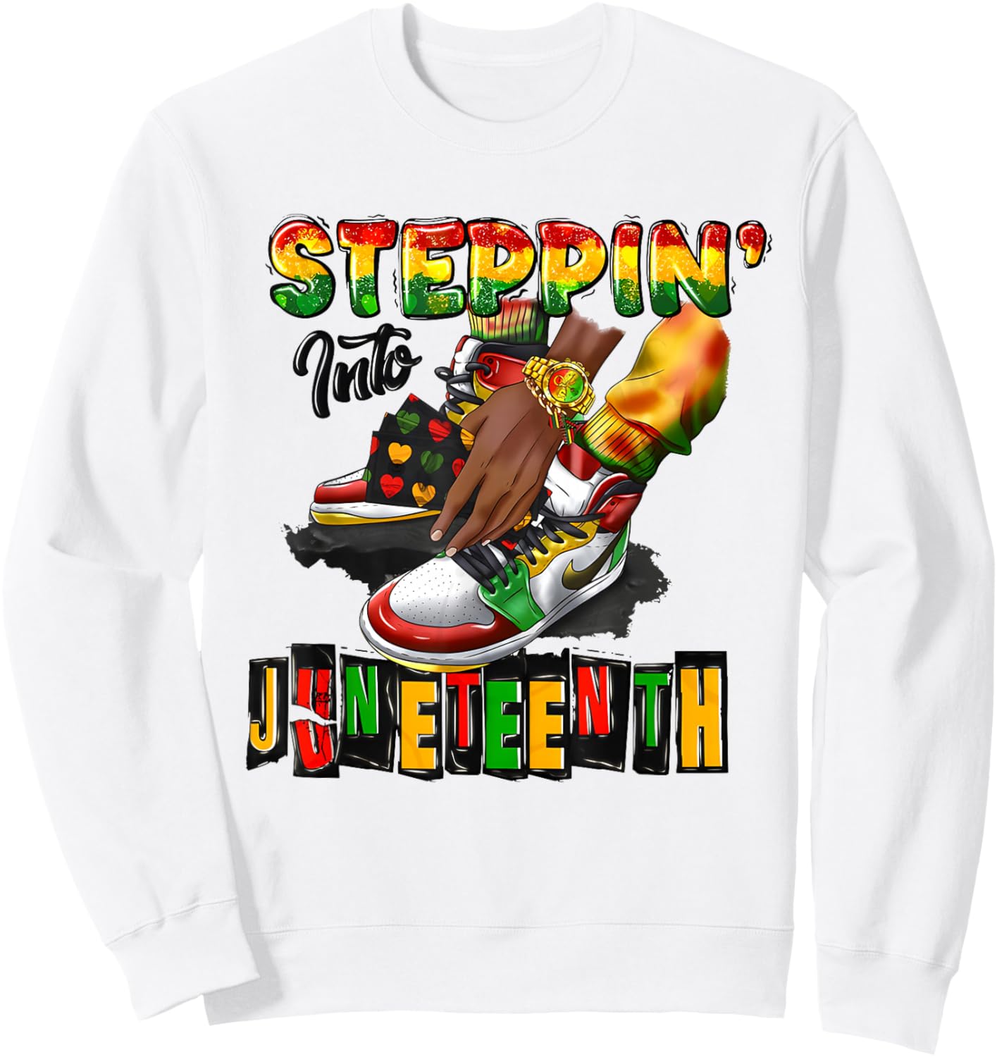 Stepping Into Juneteenth Afro Woman Black Girls Sneakers Men Sweatshirt - Sweatshirt | White