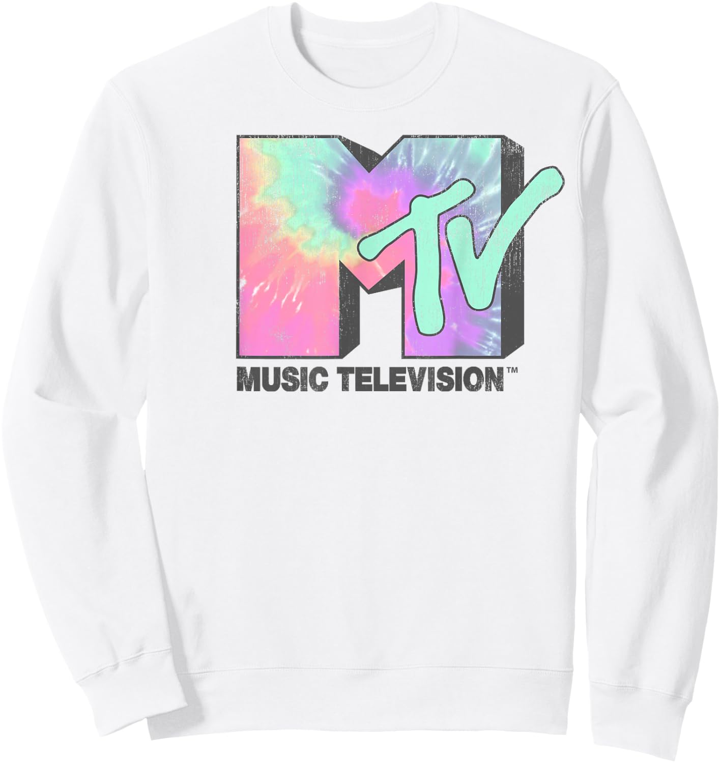 MTV Logo Neon Tie Dye Classic Graphic Sweatshirt - Sweatshirt | White
