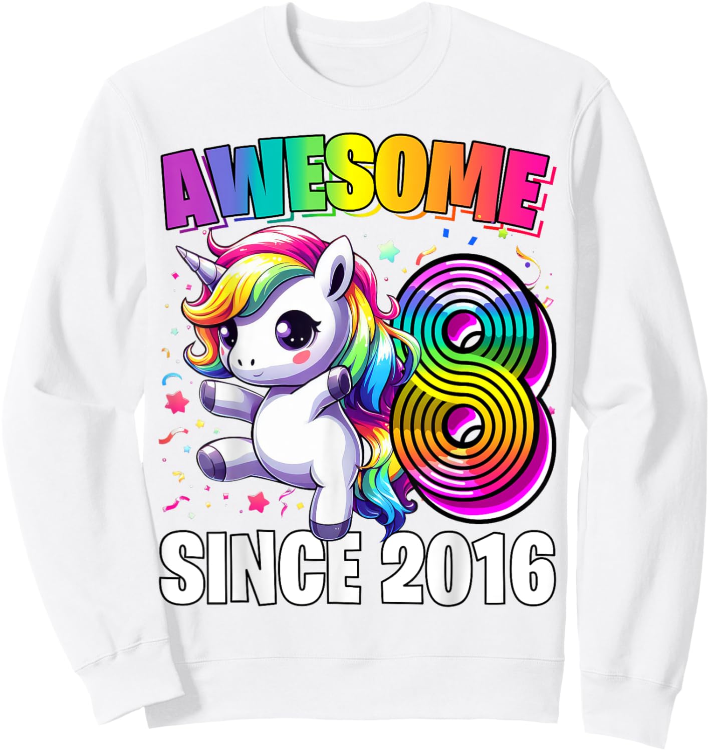 Unicorn 8th Birthday 8 Year Old Unicorn Party Girls Outfit Sweatshirt - Sweatshirt | White