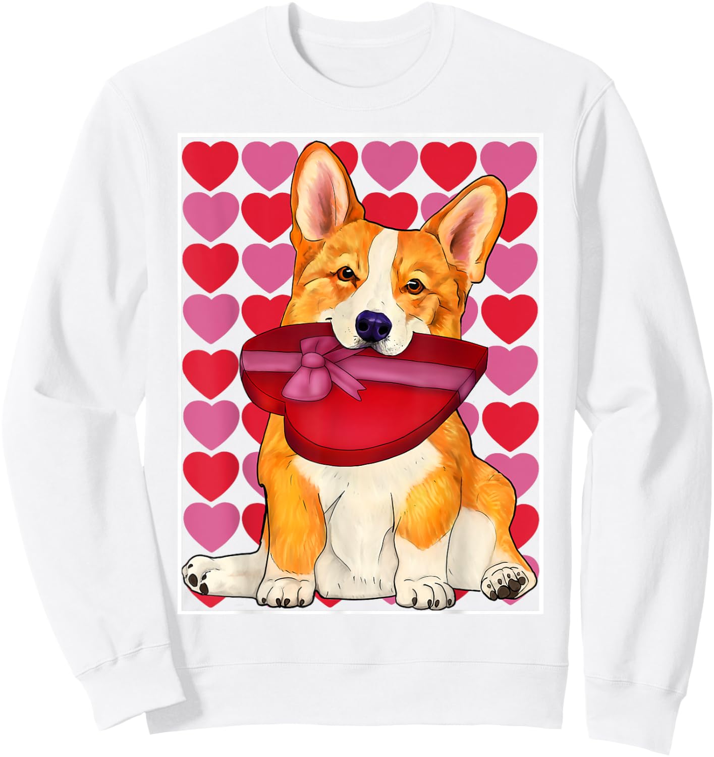Valentine's day - Corgi with a red heart box Sweatshirt - Sweatshirt | White
