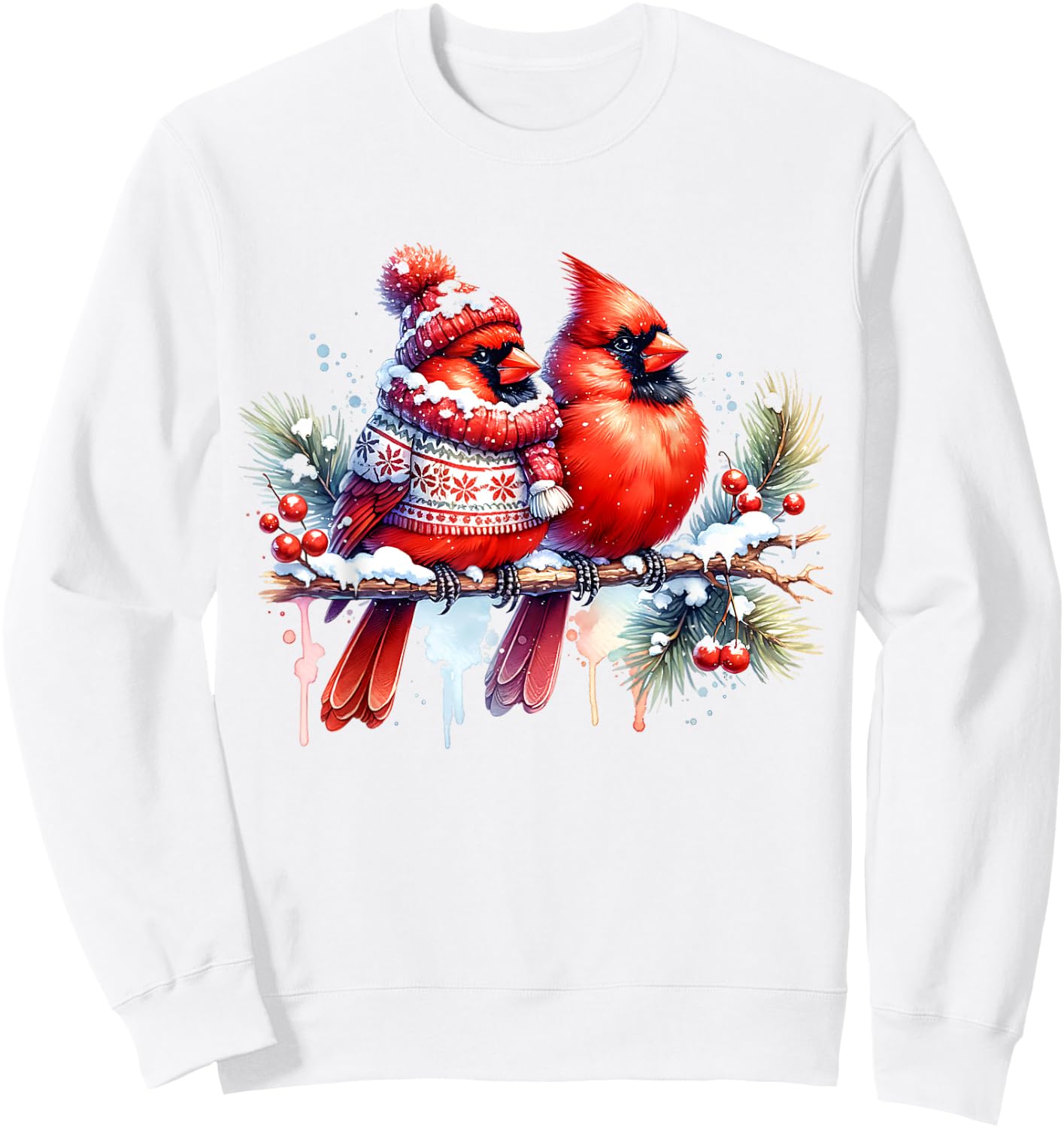 Red Christmas Cardinal Pair Snow Cute Bird Winter lovers Sweatshirt - Sweatshirt | White