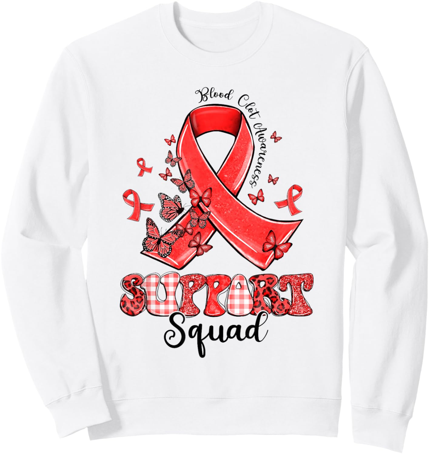 Support Squad Red Ribbon Butterfly Blood Clot Awareness Sweatshirt - Sweatshirt | White