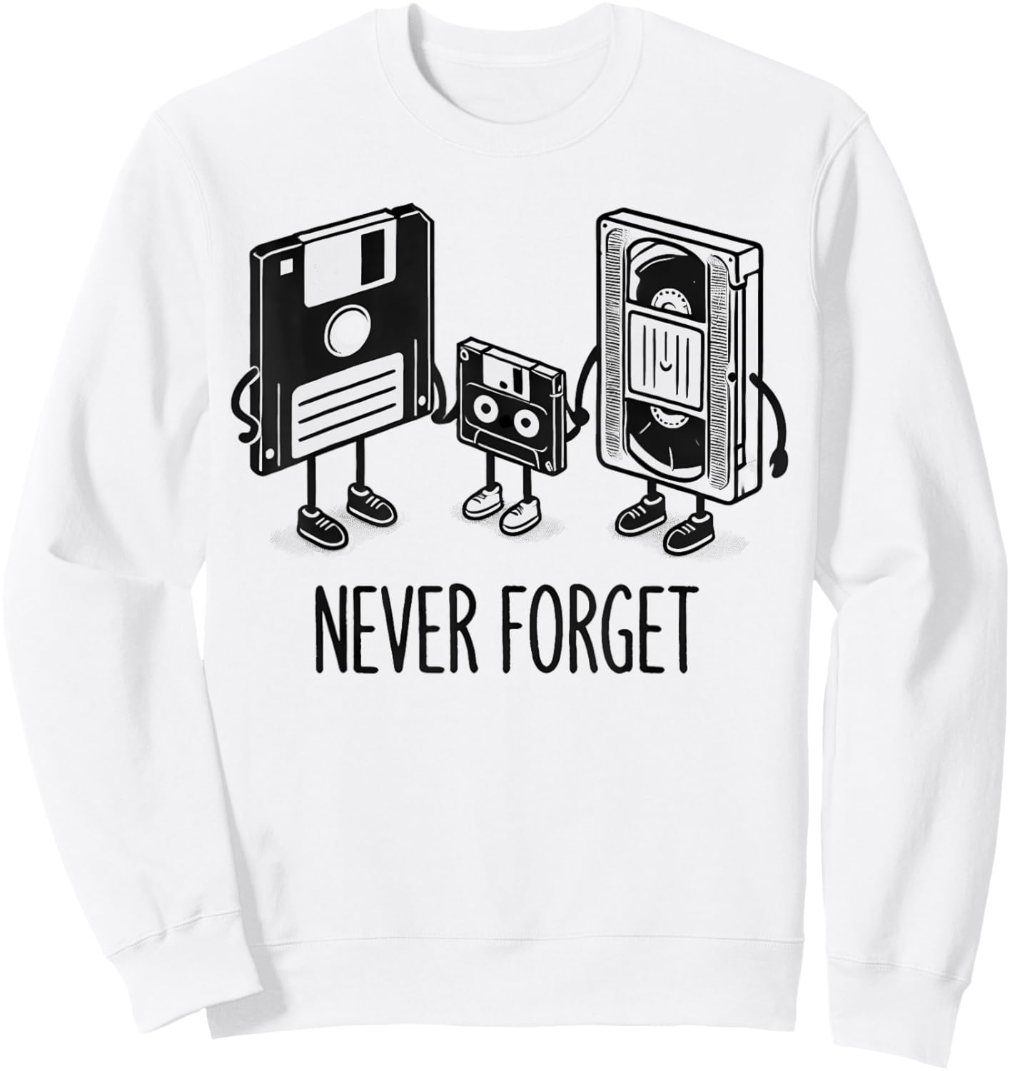Retro Never Forget Floppy Disk Cassette Sweatshirt - Sweatshirt | White