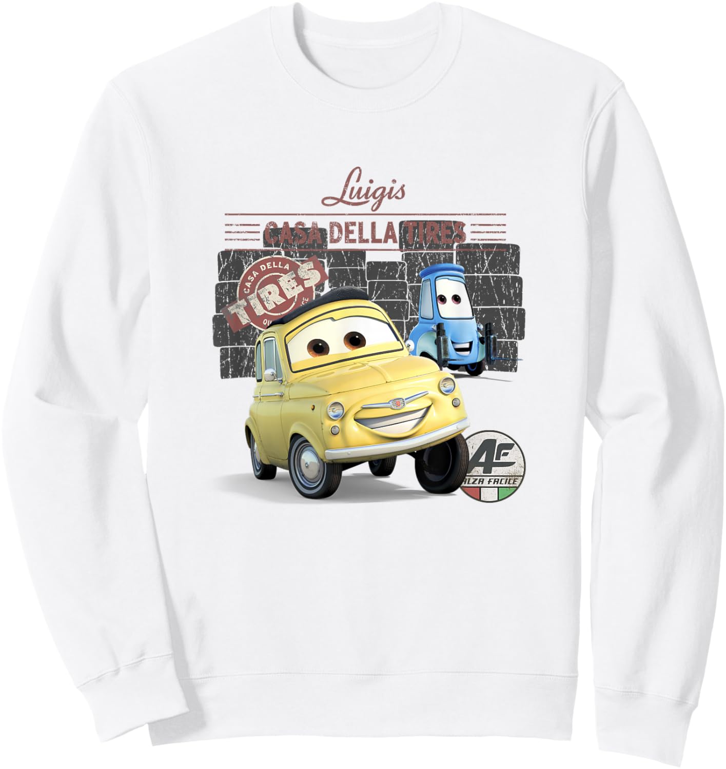 Disney Pixar Cars Casa Della Tires Luigi & Guido Vintage Sweatshirt - Sweatshirt | White
