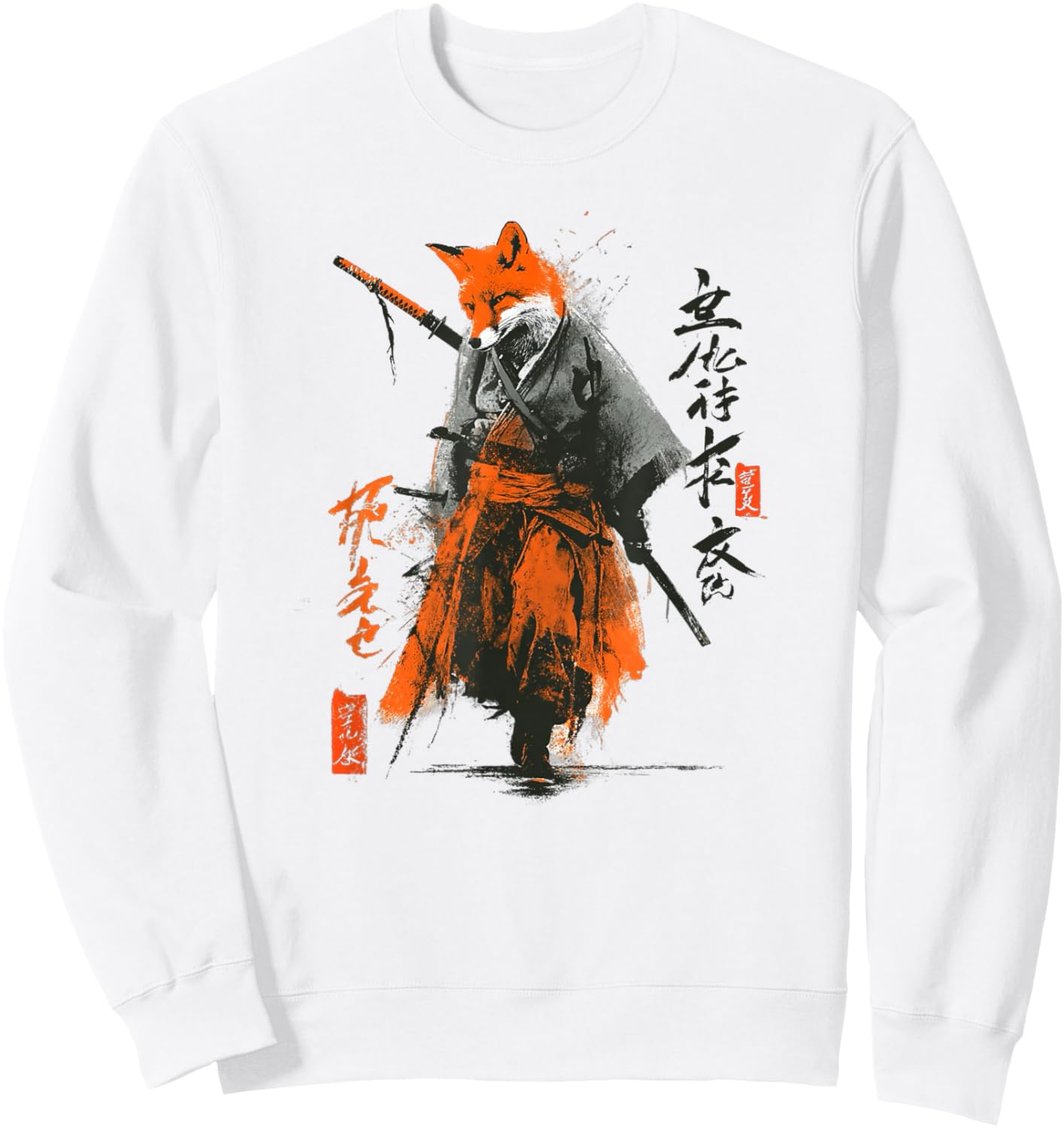 Japanese Fox Samurai Sweatshirt - Sweatshirt | White