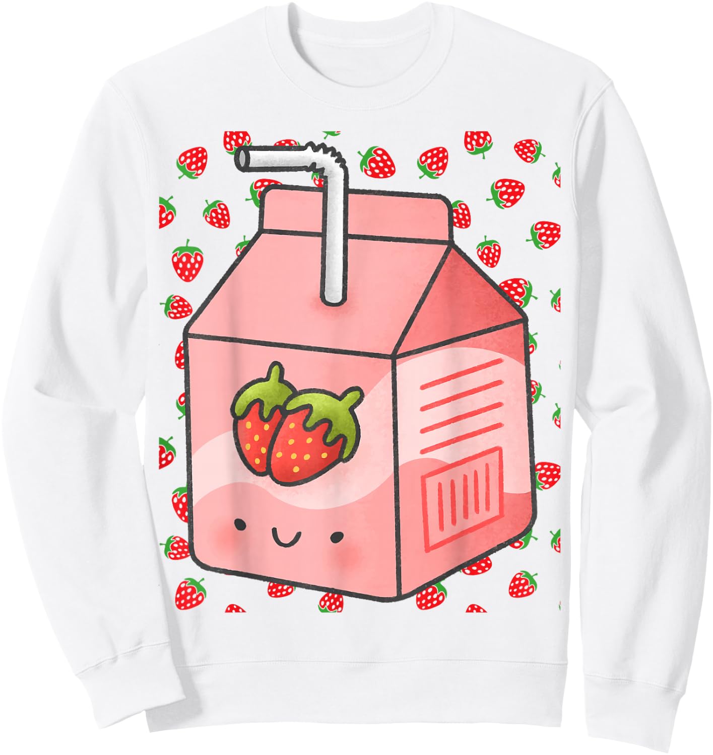 Japanese Pink Strawberry Milk Kawaii 90s Retro Sweatshirt - Sweatshirt | White