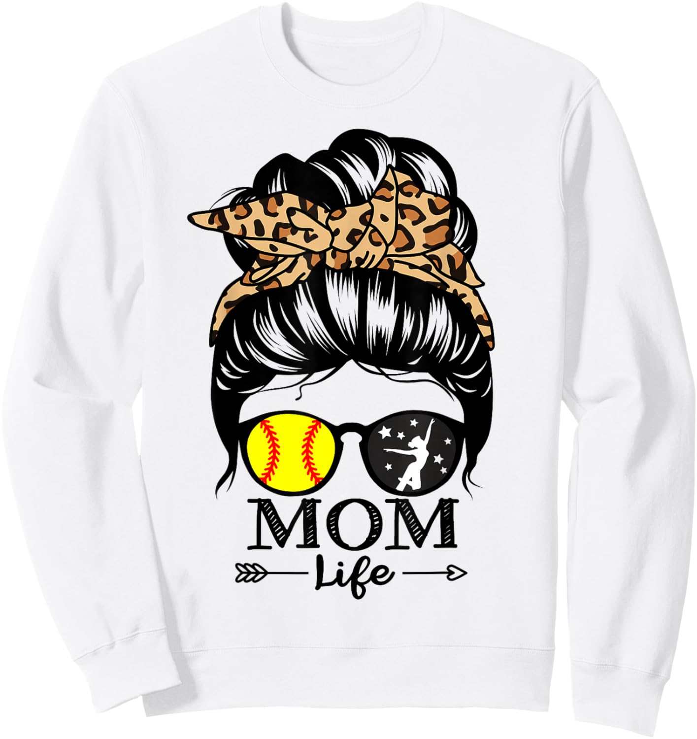 Mom Life Messy Bun Hair Funny Softball Dance Mom Sweatshirt - Sweatshirt | White