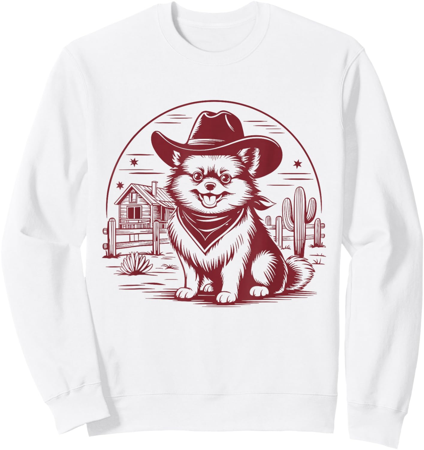 Pomeranian Cowboy UFO Vintage Pomeranian Western Dog Mom Sweatshirt - Sweatshirt | White