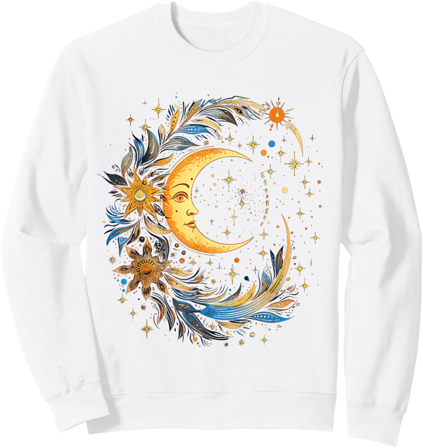 Mystic Sun and Moon Woman Mystical Flowers Aesthetic Sweatshirt - Sweatshirt | White
