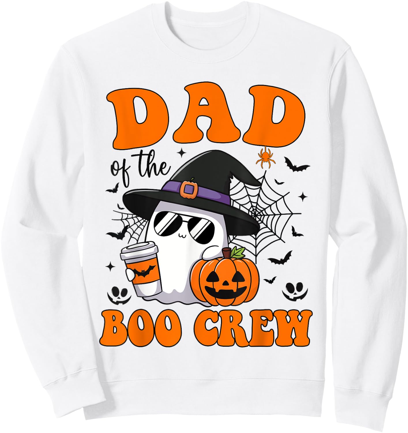 Dad Boo Crew Groovy Ghost Matching Family Halloween Sweatshirt - Sweatshirt | White