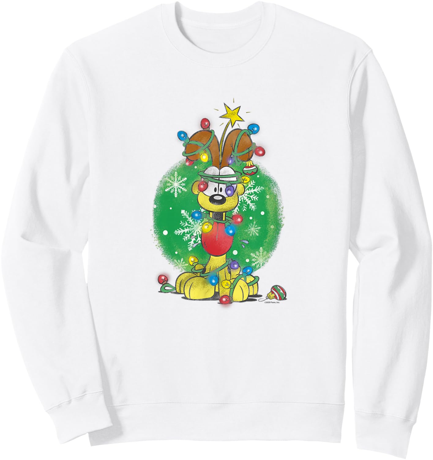 Garfield Odie Wrapped In Christmas Lights Sweatshirt - Sweatshirt | White