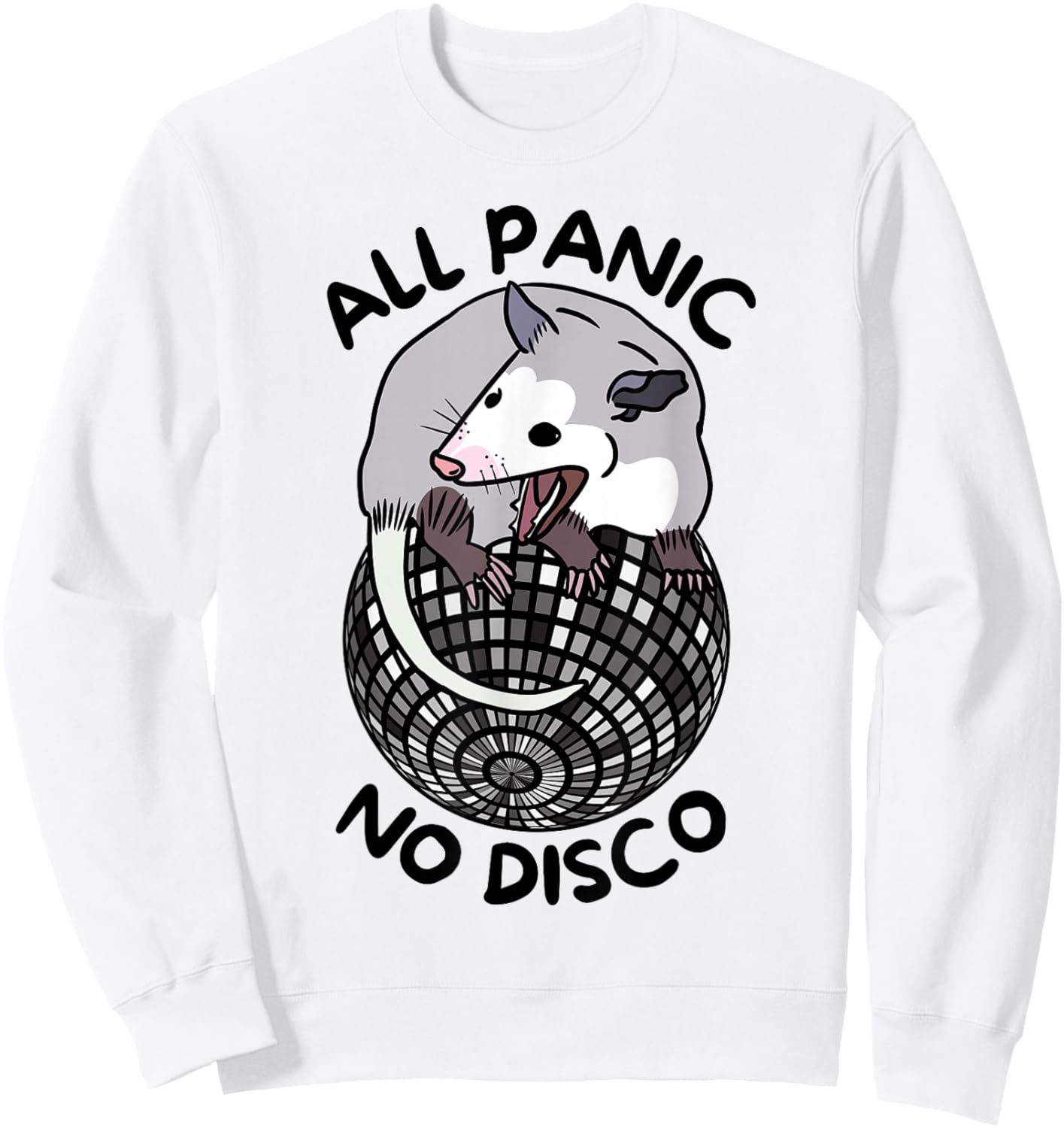 Opossum All Panic No Disco Funny Screaming Street Trash Cat Sweatshirt - Sweatshirt | White