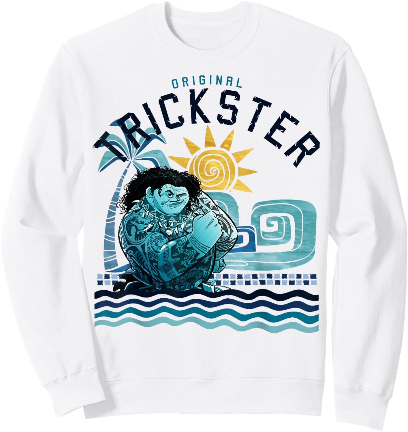 Disney Moana Maui Original Trickster Blue Gradient Portrait Small Sweatshirt - Sweatshirt | White
