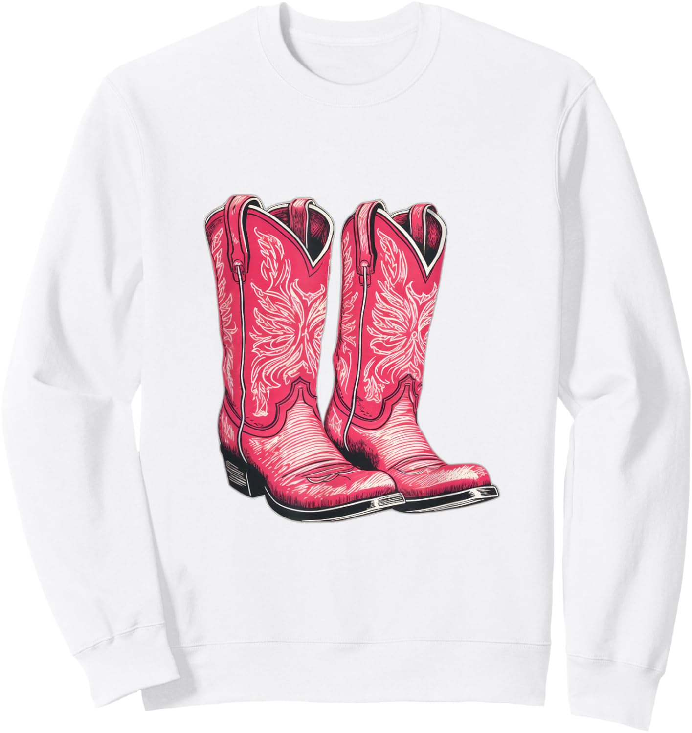 Pink Cowboy Boots Women Vintage Design Sweatshirt - Sweatshirt | White