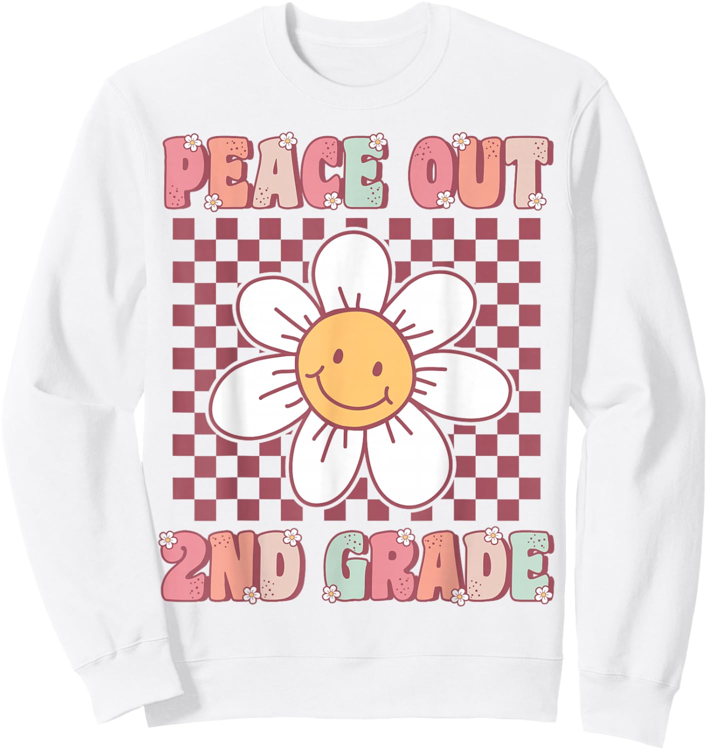 Peace Out Second Grade Cute Groovy Last Day of 2nd Grade Sweatshirt - Sweatshirt | White