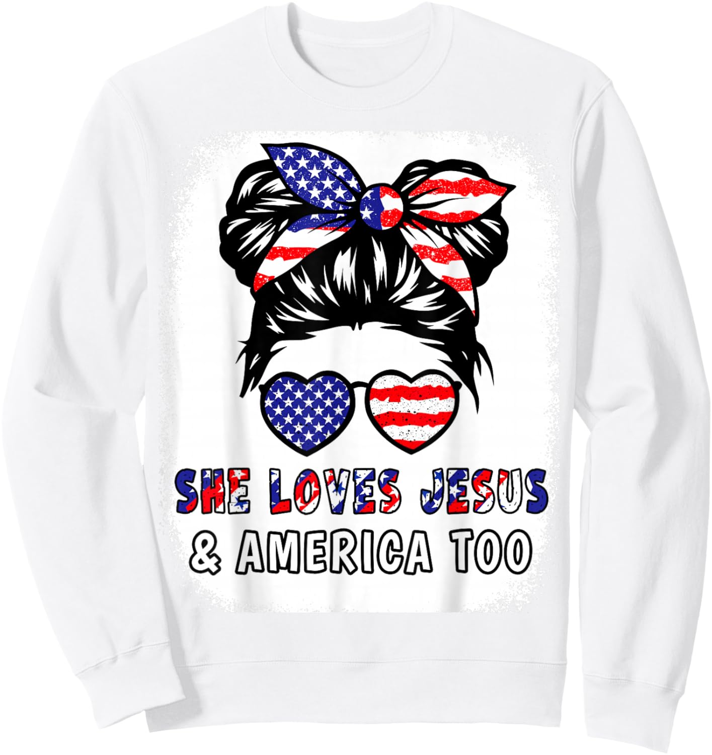 Girl Love Jesus America Cute 4th July Patriotic Teen Toddler Sweatshirt - Sweatshirt | White