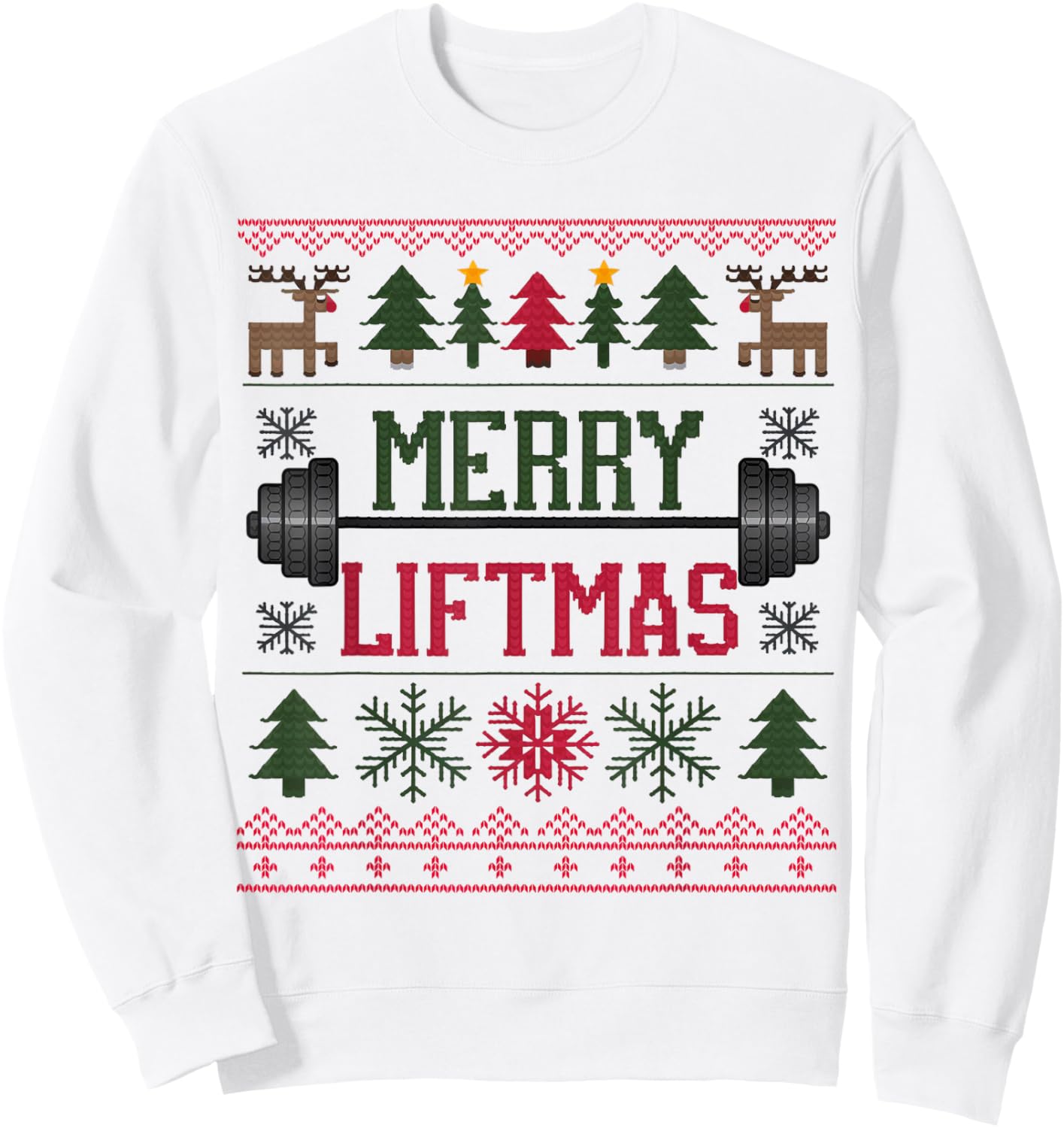Merry Liftmas Weightlifter Fitness Sweatshirt - Sweatshirt | White