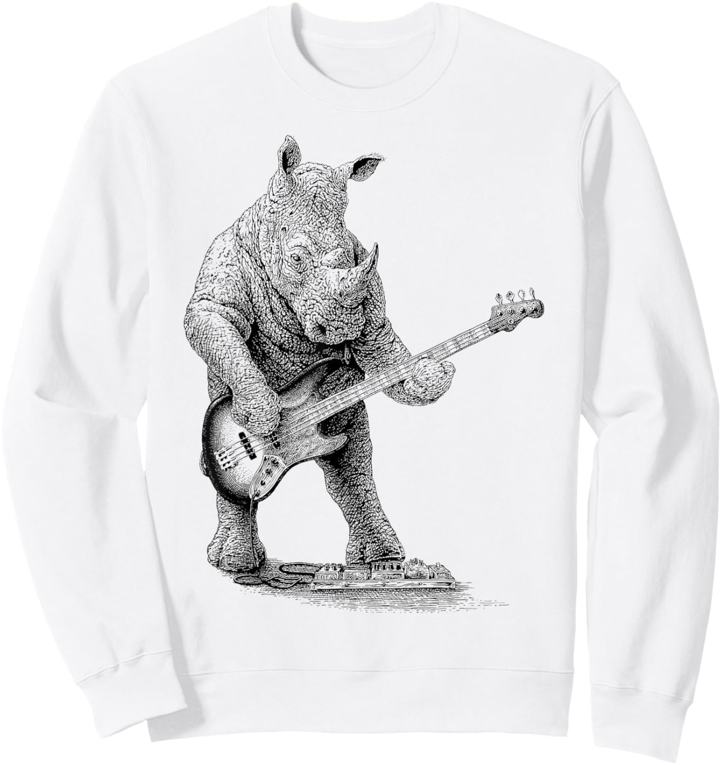 Vintage Rhinoceros Playing Bass Rhino Bass Guitar Funny Sweatshirt - Sweatshirt | White
