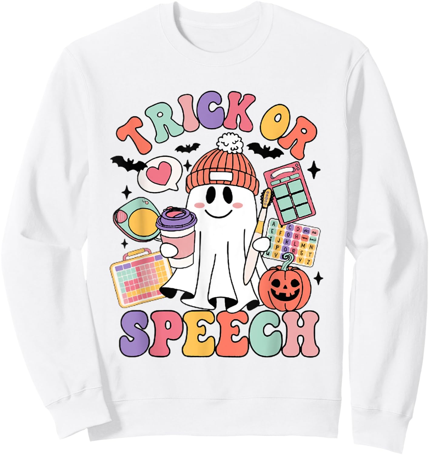 Retro Trick or Speech Therapy Ghost Speech Therapist Student Sweatshirt - Sweatshirt | White