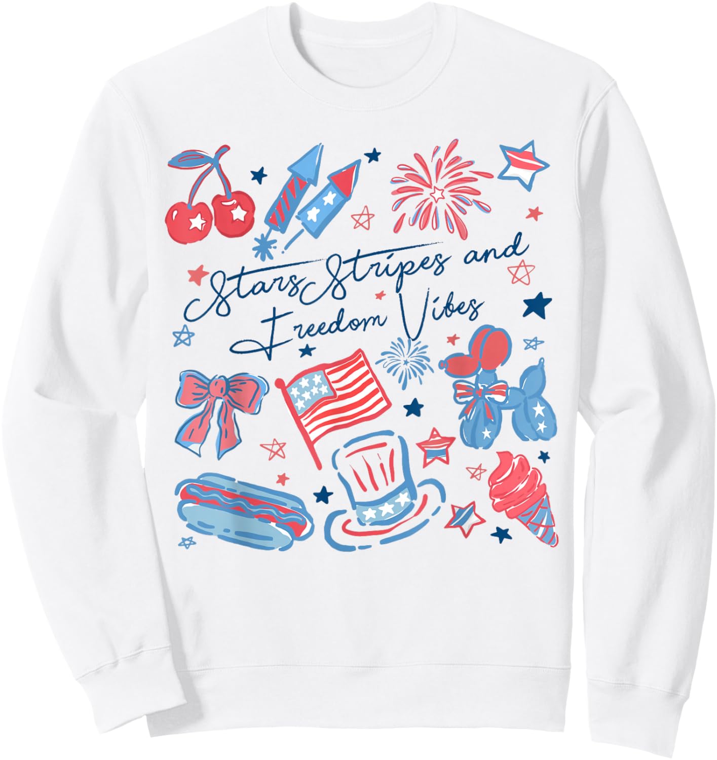 Stars Stripes And Freedom Vibes 4th of July American Flag Sweatshirt - Sweatshirt | White