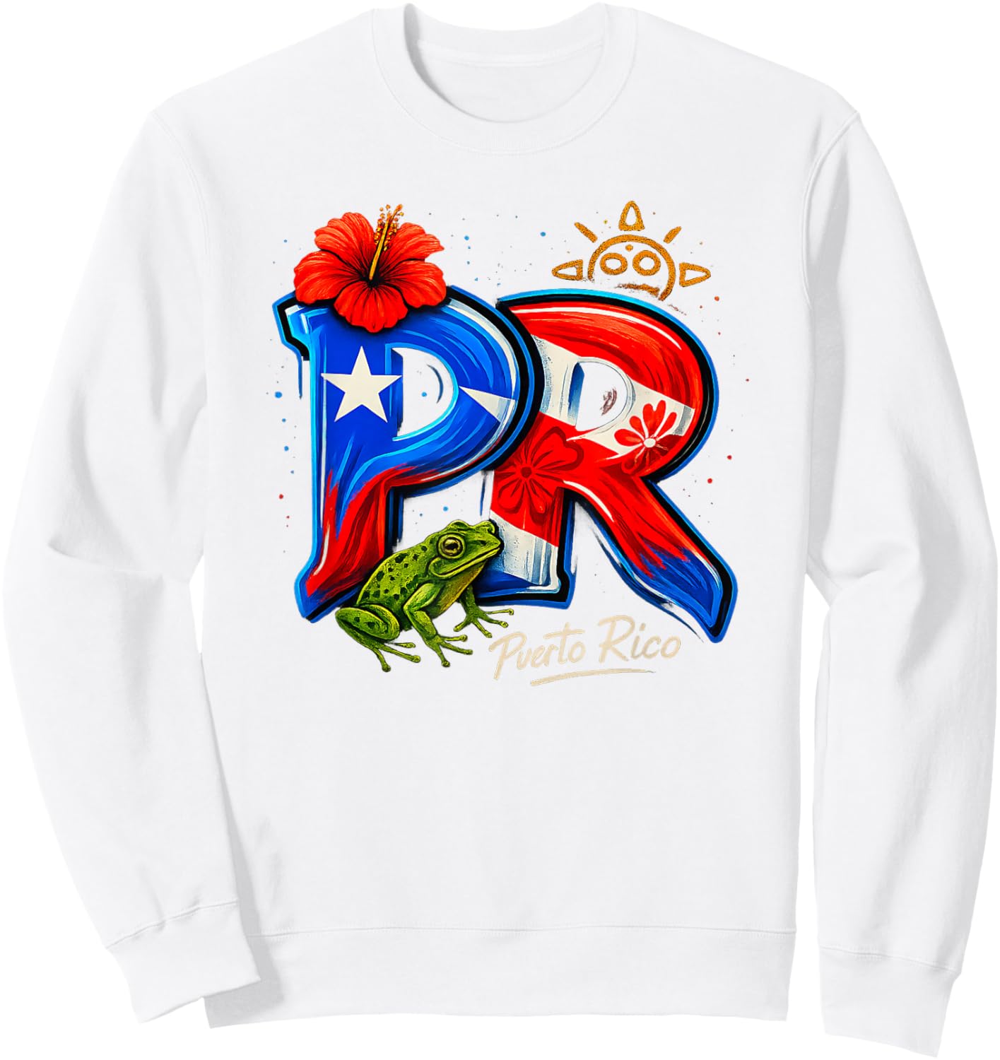 Puerto Rico PR Hibiscus Coqui Frog Rican Heritage Culture Sweatshirt - Sweatshirt | White