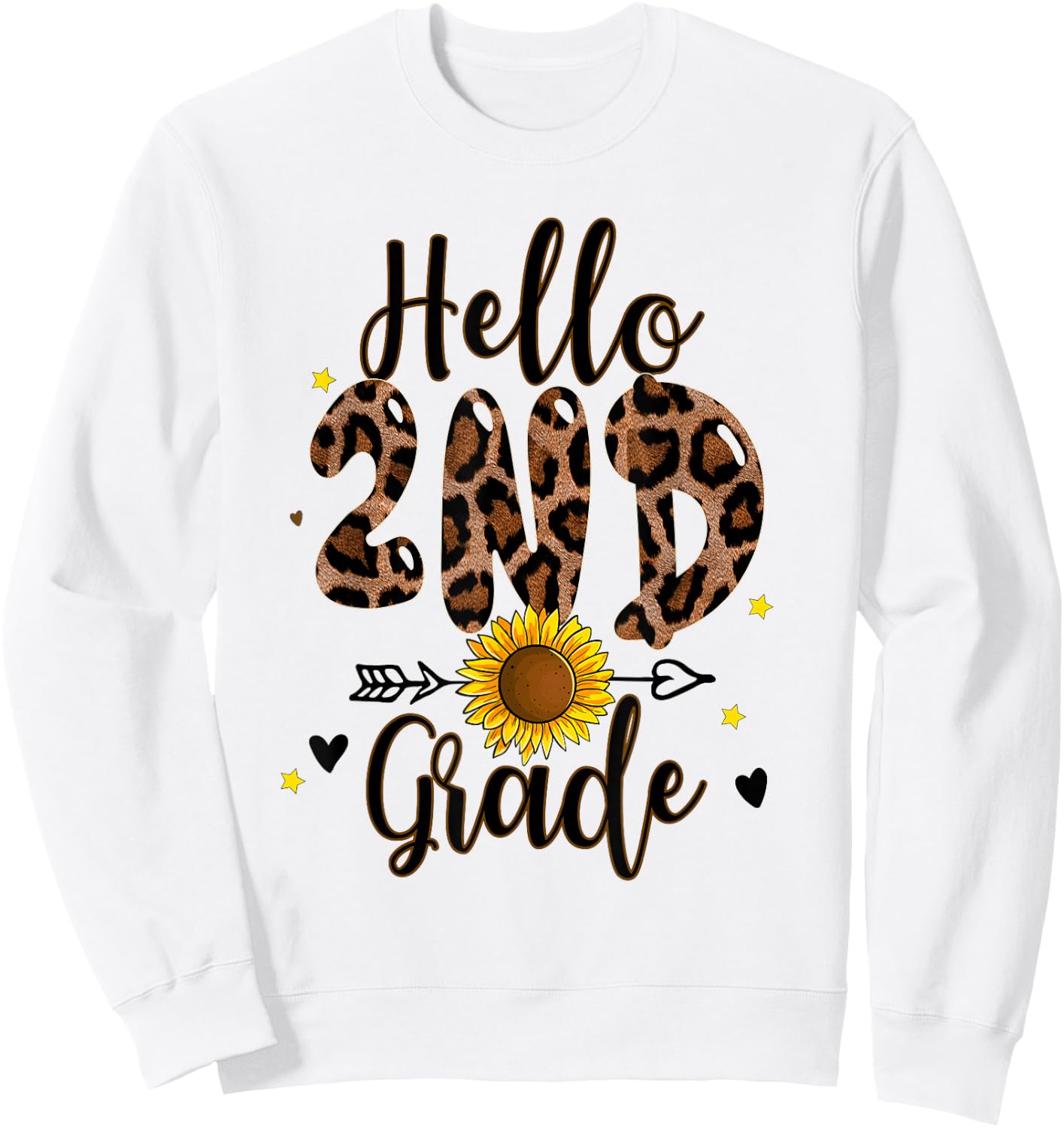 2nd Grade 1st Day of School Teacher Leopard Print Sunflower Women Kids Sweatshirt - Sweatshirt | White