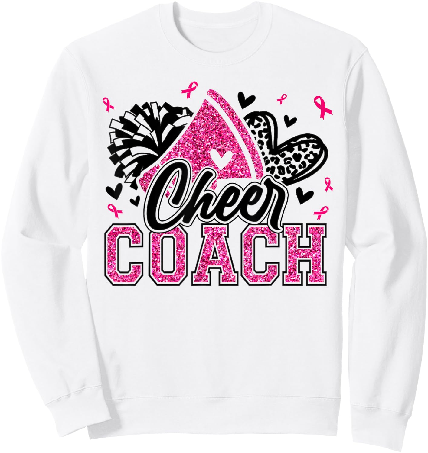Football Cheer Coach Pink Ribbon Breast Cancer Awareness Sweatshirt - Sweatshirt | White