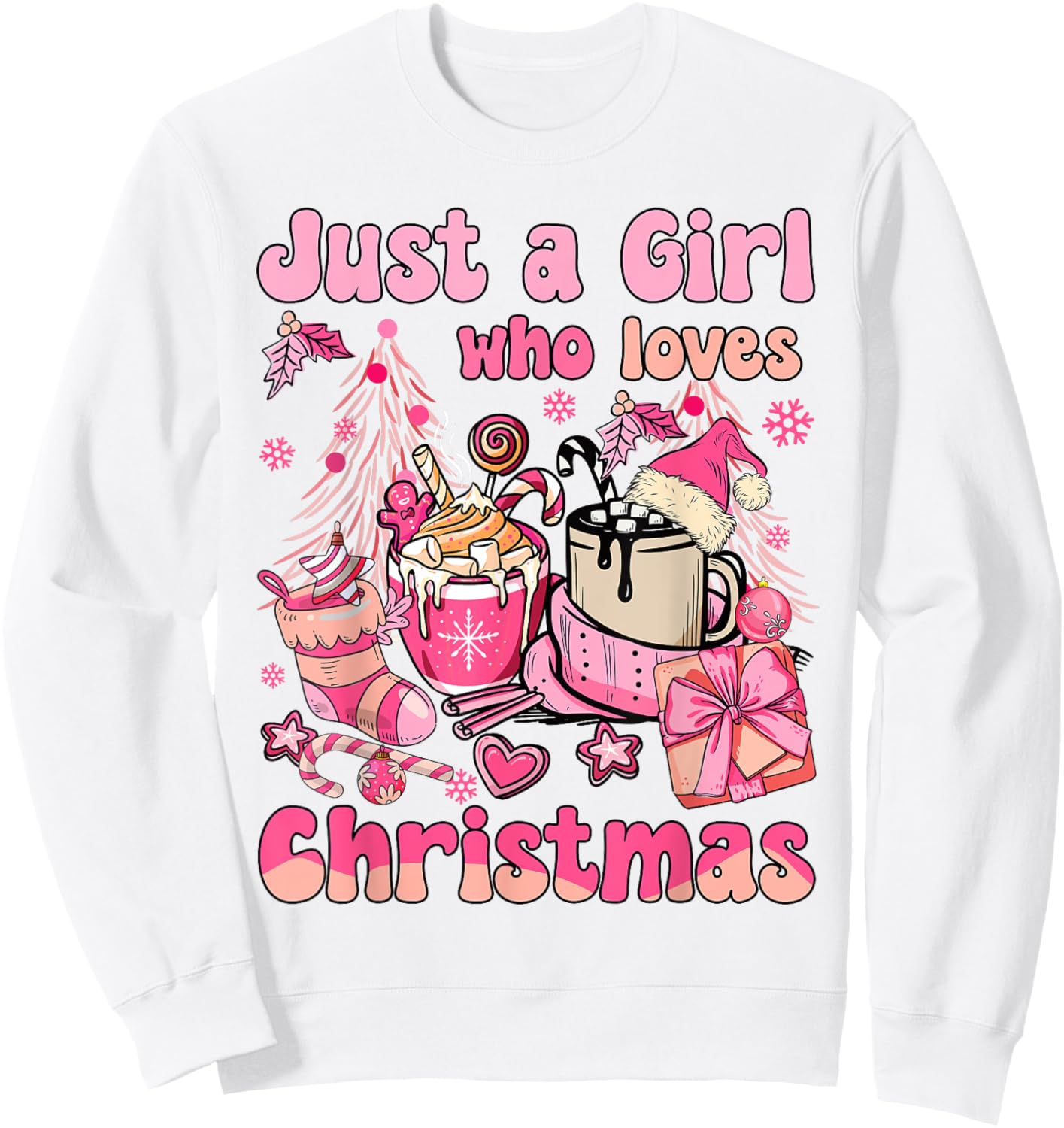 Just A Girl Who Loves Pink Christmas Santa Claus And Coffee Sweatshirt - Sweatshirt | White