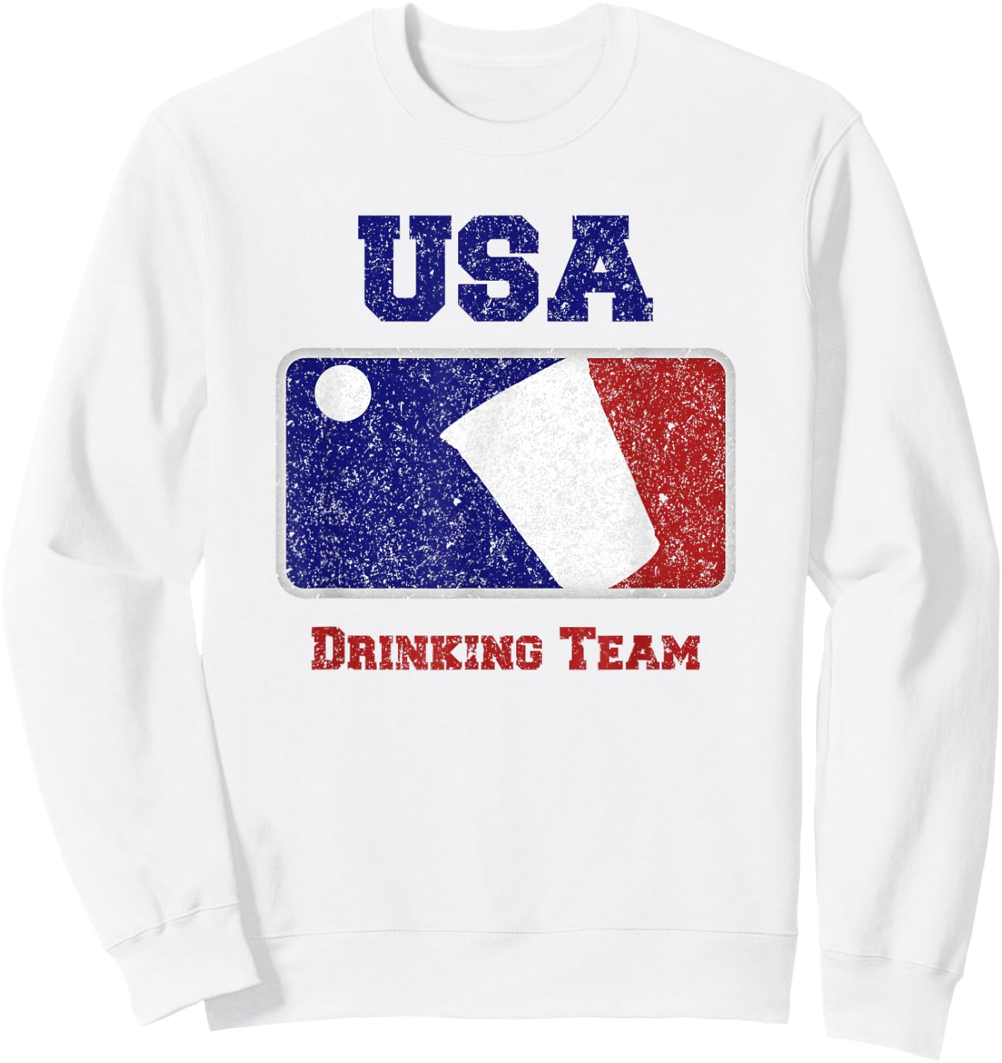 USA Drinking Team Party Beer Pong Game Distressed Retro Sweatshirt - Sweatshirt | White