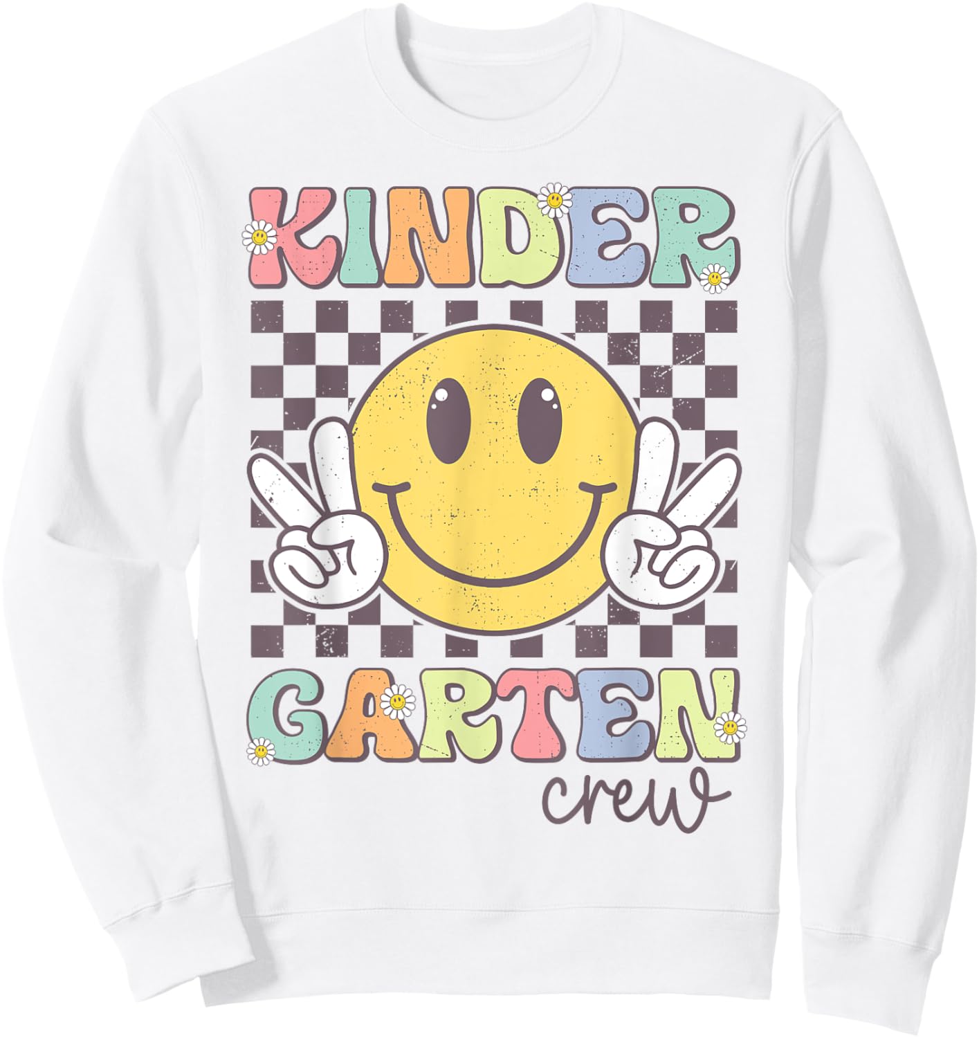 Kindergarten Crew Smile Face Teachers Kids Back To School Sweatshirt - Sweatshirt | White