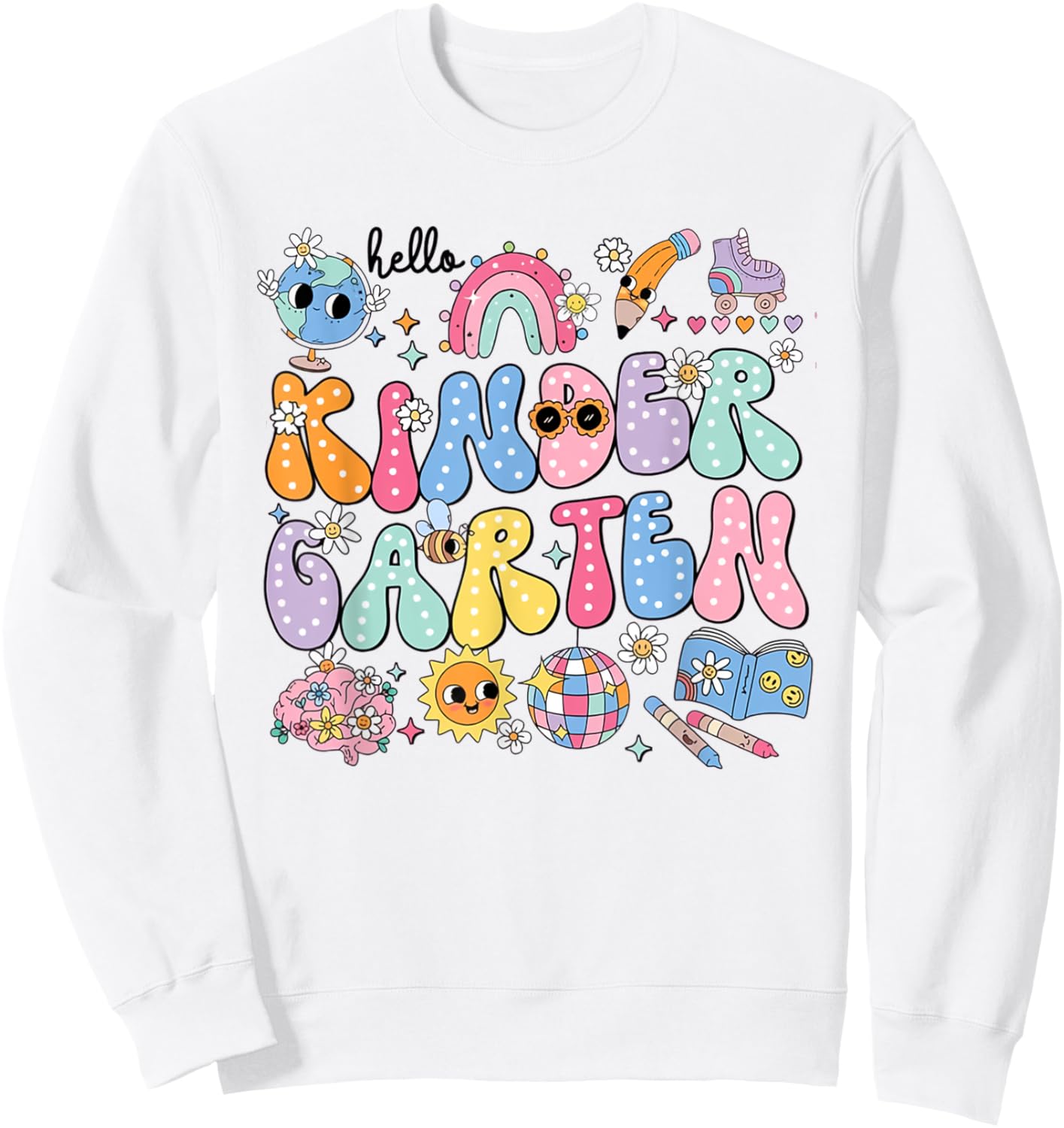 Retro Hello Kindergarten Disco Ball Teacher Rainbow Kids Sweatshirt - Sweatshirt | White