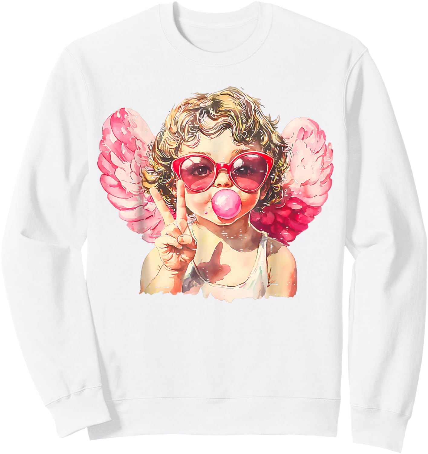 Cute Cupid Sunglasses Blowing Bubble Valentines Day Retro Sweatshirt - Sweatshirt | White