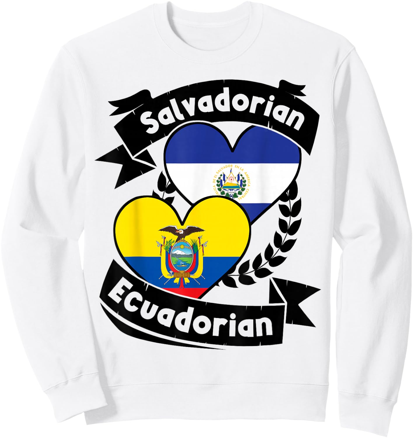 Salvadorian Ecuadorian Heart Flags El Salvador Ecuador Sweatshirt - Sweatshirt | White