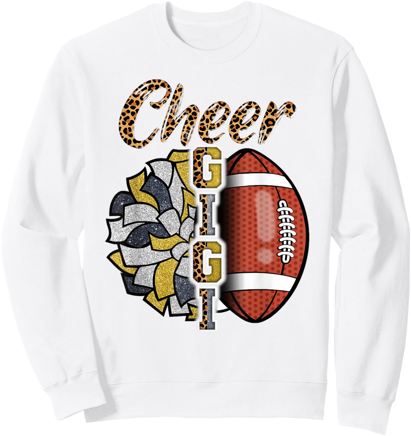 Football Cheer Gigi Grandma Gold Black Pom Pom Leopard Sweatshirt - Sweatshirt | White