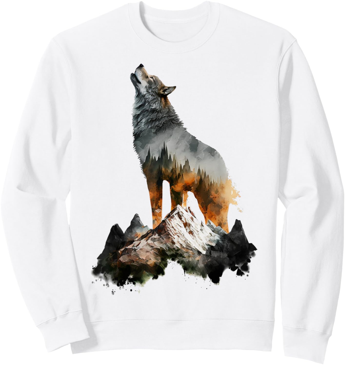 Wolf Howls Mountains Nature Animal Art Animal Lover Wolf Sweatshirt - Sweatshirt | White