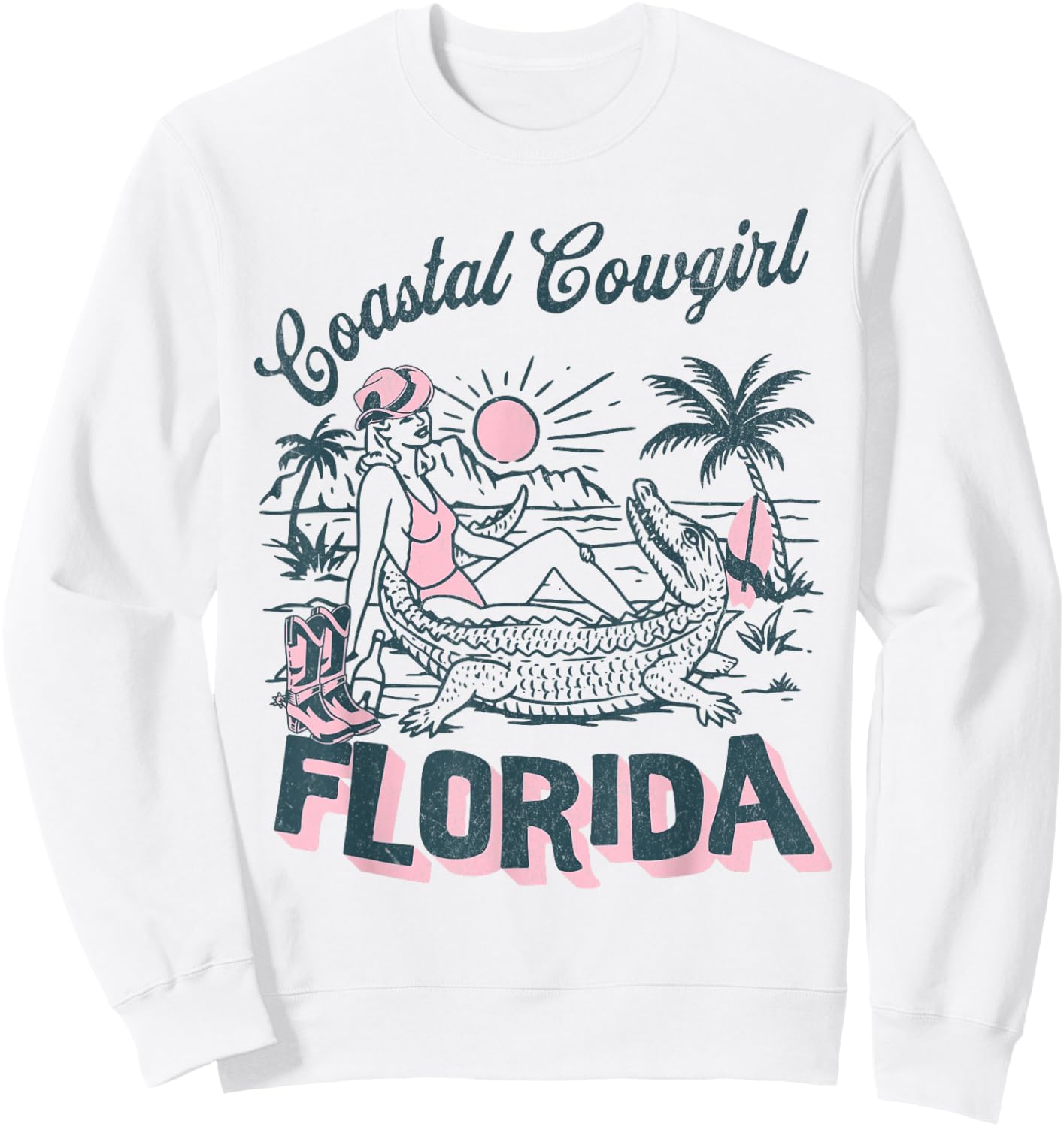 Coastal Cowgirl Beach Palm Surf Club Florida Sweatshirt - Sweatshirt | White