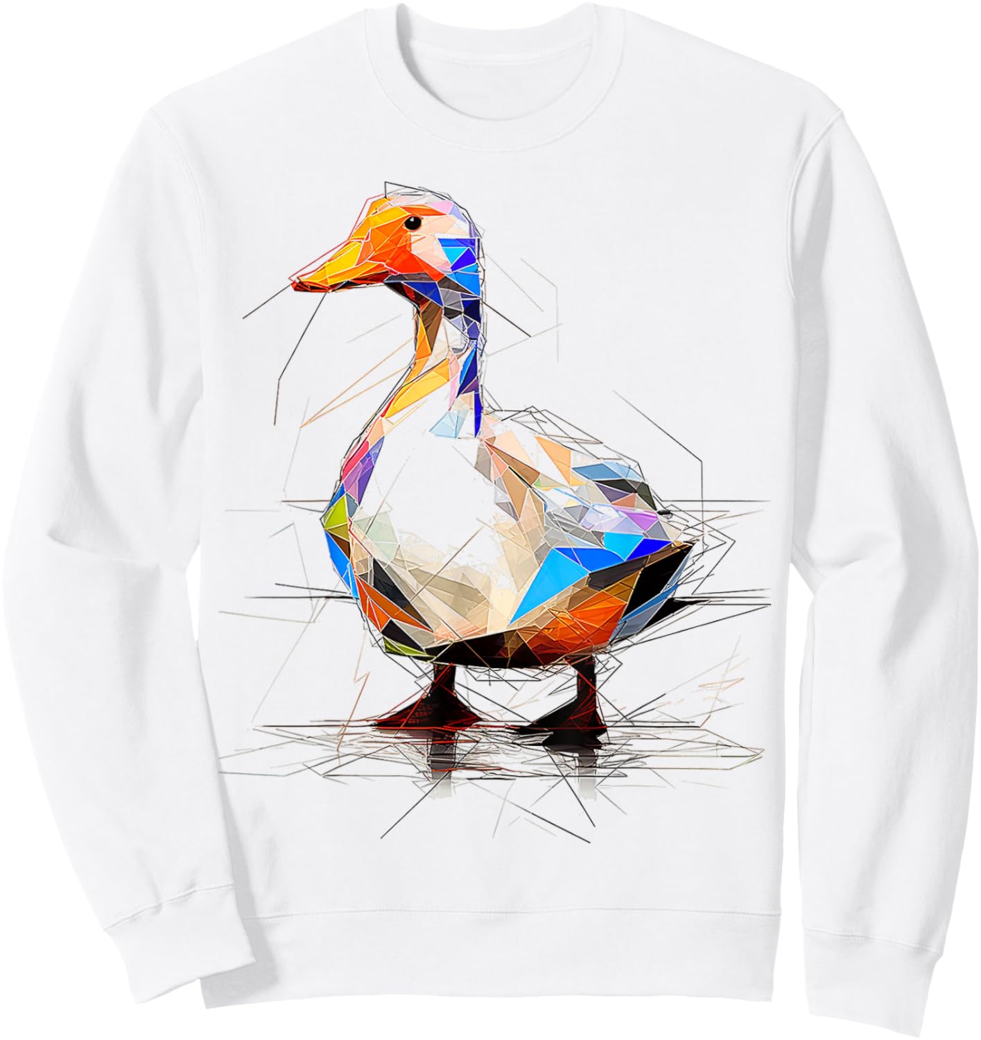 Duck Polygon Drawing Animal Abstract Art Graphic Bird Sweatshirt - Sweatshirt | White
